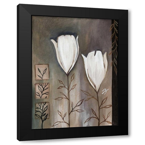Tulip deco II Black Modern Wood Framed Art Print with Double Matting by Peters, Kristel