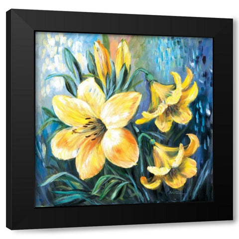 Yellow lilies in Spring Black Modern Wood Framed Art Print by Schottler, Katharina