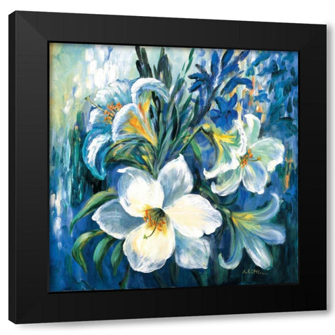 White lilies in Spring Black Modern Wood Framed Art Print by Schottler, Katharina
