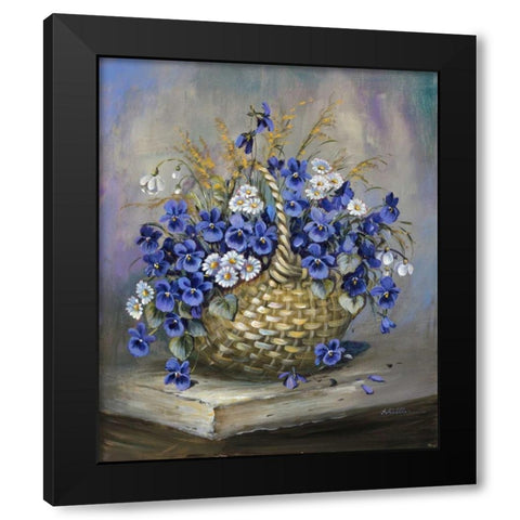 Basket in blue Black Modern Wood Framed Art Print with Double Matting by Schottler, Katharina