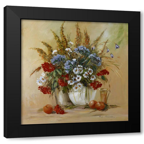 Classico Flowers Black Modern Wood Framed Art Print with Double Matting by Schottler, Katharina