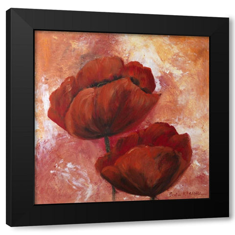 Poppy Red  Black Modern Wood Framed Art Print by Schottler, Katharina