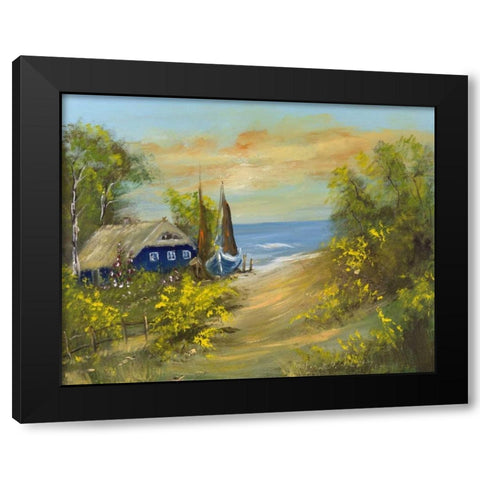 Bleu house I Black Modern Wood Framed Art Print with Double Matting by Schottler, Katharina