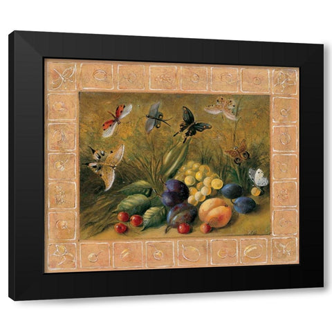 Fruits and papillons Black Modern Wood Framed Art Print with Double Matting by du Ciel, Milieu