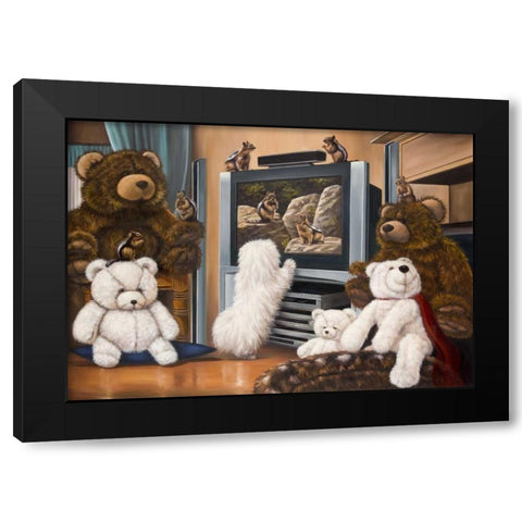 Friends playing Black Modern Wood Framed Art Print with Double Matting by Schutte, Michel