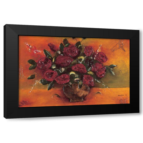 Bouqet Red Flowers Black Modern Wood Framed Art Print by Pelzer-Janssen, Ine