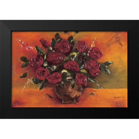 Bouqet Red Flowers Black Modern Wood Framed Art Print by Pelzer-Janssen, Ine