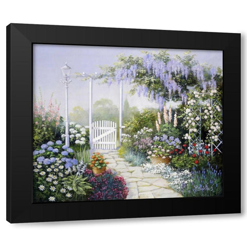 View on my garden Black Modern Wood Framed Art Print by Motz, Peter