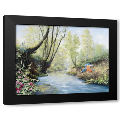 Kingfisher Black Modern Wood Framed Art Print by Motz, Peter