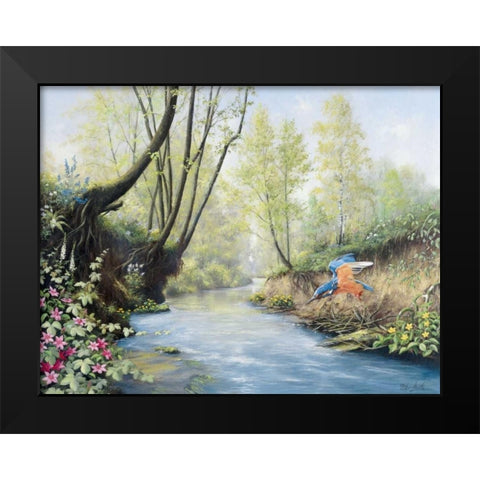 Kingfisher Black Modern Wood Framed Art Print by Motz, Peter