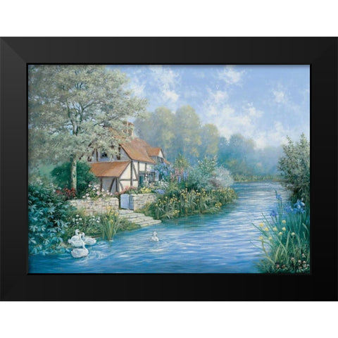 Lakescape Black Modern Wood Framed Art Print by Motz, Peter