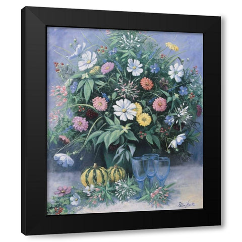 Blooming Black Modern Wood Framed Art Print by Motz, Peter