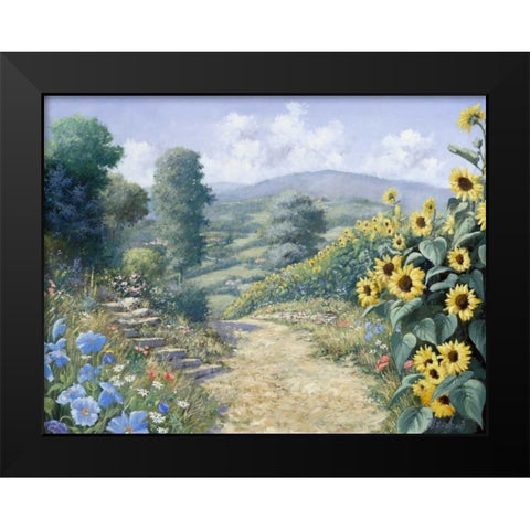 Along the sunflowers Black Modern Wood Framed Art Print by Motz, Peter