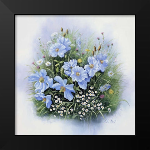 Blue flowers Black Modern Wood Framed Art Print by Motz, Peter