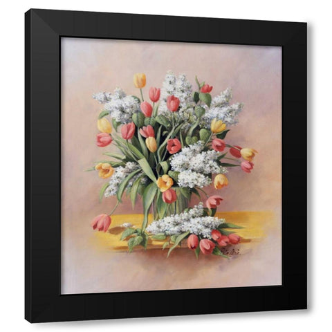 Tulips II Black Modern Wood Framed Art Print with Double Matting by Motz, Peter
