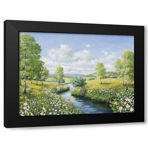 Serenity by the stream Black Modern Wood Framed Art Print by Motz, Peter