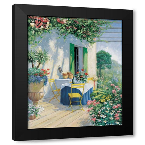 A veranda in bloom I Black Modern Wood Framed Art Print by Motz, Peter