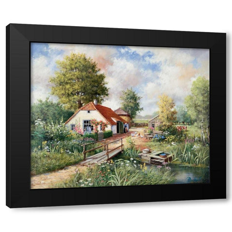 Cottage farm Black Modern Wood Framed Art Print by Motz, Peter