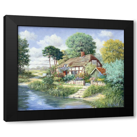 Cottage house Black Modern Wood Framed Art Print with Double Matting by Motz, Peter
