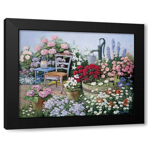 Ellys Gardening Black Modern Wood Framed Art Print by Motz, Peter