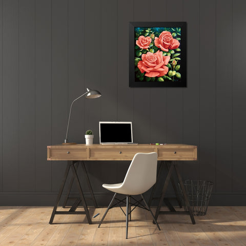 Roses Black Modern Wood Framed Art Print by Motz, Peter