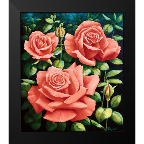 Roses Black Modern Wood Framed Art Print by Motz, Peter