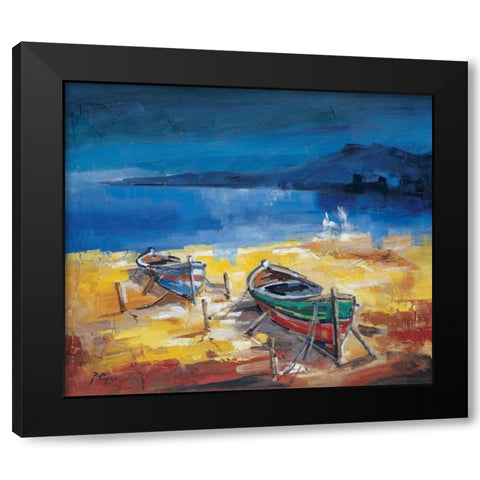 Le due barche Black Modern Wood Framed Art Print with Double Matting by di Viccaro, Roberto