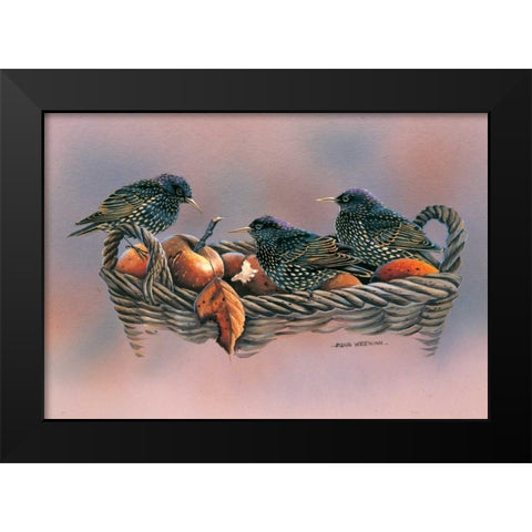 Family birds Black Modern Wood Framed Art Print by Weenink, Ruud