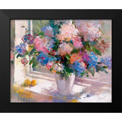 Hydrangea Black Modern Wood Framed Art Print by Camel, Stefanie