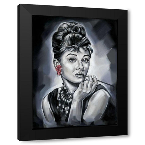 Audrey Hepburn Black Modern Wood Framed Art Print with Double Matting by Fields, Wendy