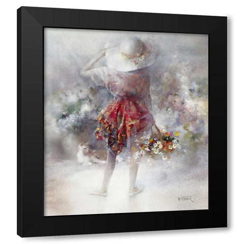 Flower-girl Black Modern Wood Framed Art Print by Haenraets, Willem