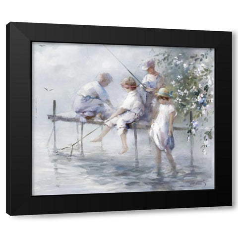 Fishing fun Black Modern Wood Framed Art Print with Double Matting by Haenraets, Willem