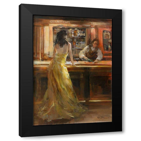 Lady in Grand Cafe Black Modern Wood Framed Art Print by Haenraets, Willem