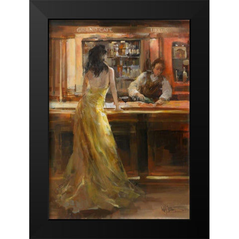 Lady in Grand Cafe Black Modern Wood Framed Art Print by Haenraets, Willem