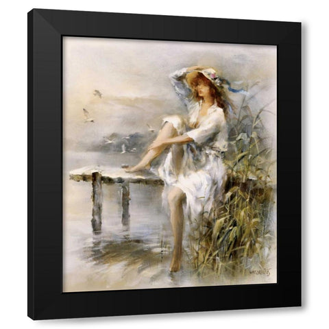 Waterside Black Modern Wood Framed Art Print with Double Matting by Haenraets, Willem