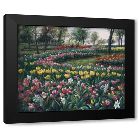 Flowerbed Black Modern Wood Framed Art Print by Roelofs, Wouter