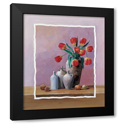 Red tulips Black Modern Wood Framed Art Print by Roelofs, Wouter