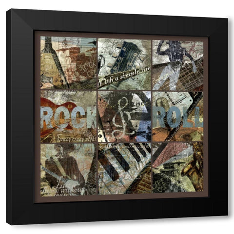ROCK and ROLL 9-PATCH- with grid Black Modern Wood Framed Art Print by Yang, Eric