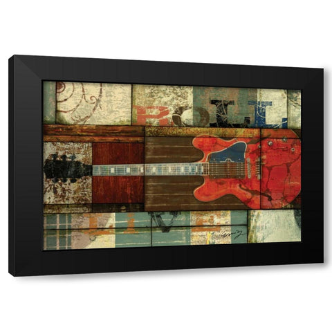 ROLL GUITAR Black Modern Wood Framed Art Print by Yang, Eric