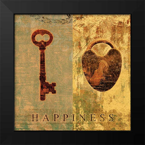 HAPPINESS Black Modern Wood Framed Art Print by Yang, Eric