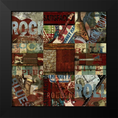 ROCK and ROLL 9-PATCH Black Modern Wood Framed Art Print by Yang, Eric