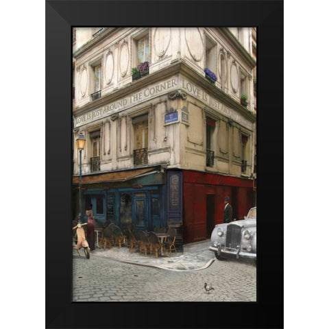 LOVE IS JUST AROUND THE CORNER Black Modern Wood Framed Art Print by Yang, Eric