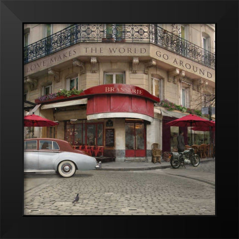 LOVE MAKES THE WORLD GO AROUND Black Modern Wood Framed Art Print by Yang, Eric