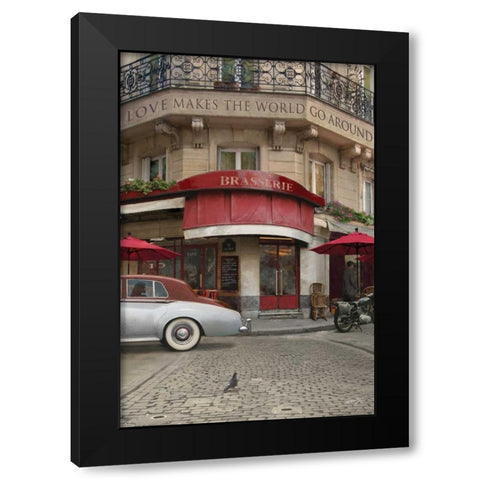 LOVE MAKES THE WORLD GO AROUND Black Modern Wood Framed Art Print by Yang, Eric