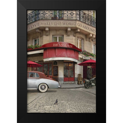 LOVE MAKES THE WORLD GO AROUND Black Modern Wood Framed Art Print by Yang, Eric