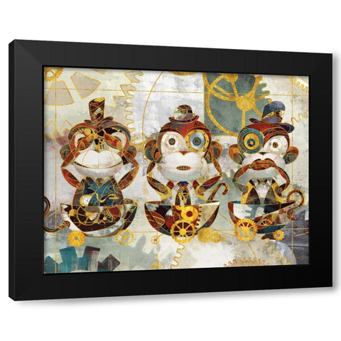 STEAMPUNK MONKEYS Black Modern Wood Framed Art Print with Double Matting by Yang, Eric