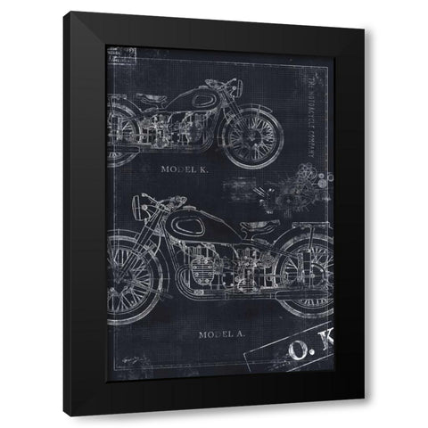 MOTORCYCLE CO. BLUEPRINT BLACK II Black Modern Wood Framed Art Print with Double Matting by Yang, Eric