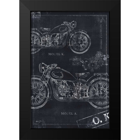 MOTORCYCLE CO. BLUEPRINT BLACK II Black Modern Wood Framed Art Print by Yang, Eric