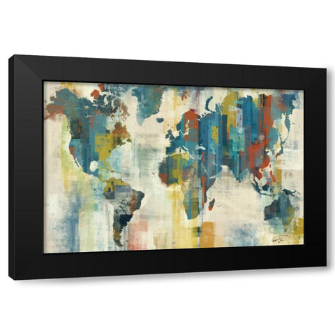 WORLD MAP Black Modern Wood Framed Art Print with Double Matting by Yang, Eric