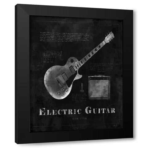 BLACK PRINT ELECTRIC GUITAR Black Modern Wood Framed Art Print by Yang, Eric